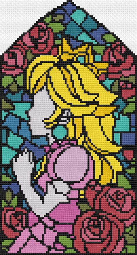 Super Mario Princess Peach Stained Glass Mural Cross Stitch Pattern