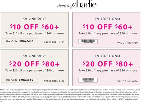 To use a charming charlie coupon, copy the related promo code to your clipboard and apply it while checking out. Charming Charlie April 2020 Coupons and Promo Codes