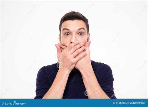 Shocked Stunned Young Man Covered Mouth By Hands Stock Photo Image Of