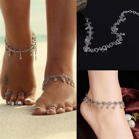 1Pc Fashion Women Chain Ankle Bracelet Antique Silver Flower Small