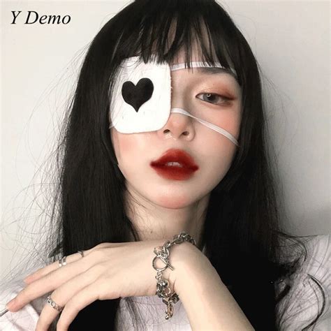 Y Demo Creepy Black Heart Soft Women Eyepatch Handmade Girl Harajuku Eye Patch