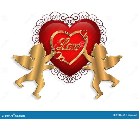 Valentine Heart And Cupids 3d Stock Illustration Illustration Of