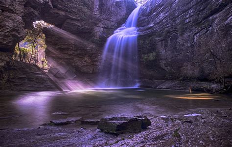 Wallpaper Rocks Waterfall Stream Cave Images For Desktop Section