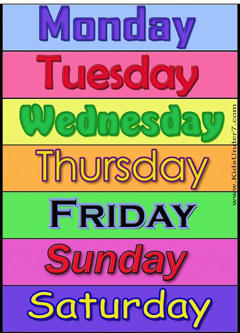Truth of The Talisman: Days Of The Week Flashcards For Kindergarten
