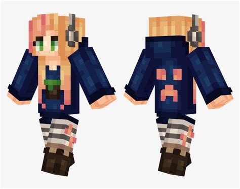 Gamer Girl Anime Girl With Headphone Minecraft Skin Free Transparent Png Download Pngkey