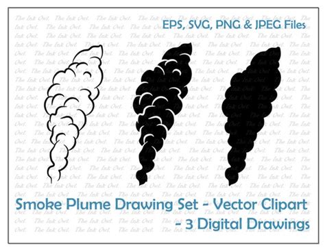 Smoke Plume Vector Clipart Set Outline And Stamp Drawing Etsy