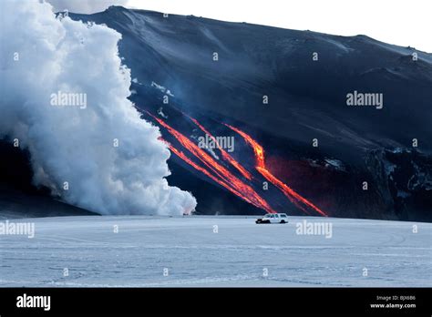 Volcanic Eruption At Fimmvorduhals Iceland Floating Lava In Streams