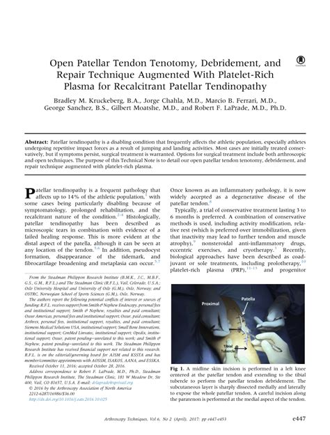 Pdf Open Patellar Tendon Tenotomy Debridement And Repair Technique