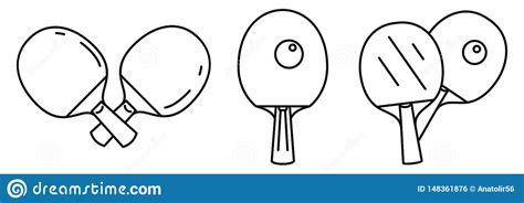 Table Tennis Sport Icons Set Outline Style Stock Vector Illustration