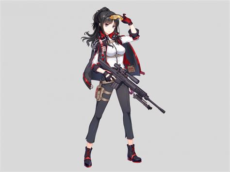 Desktop Wallpaper Anime Girl Soldier With Gun Minimal