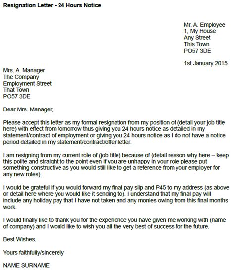 To the principal the darwin college kualalampur malaysia. Resignation Letter Example - 24 Hours Notice - toresign.com