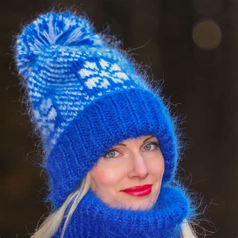 Supertanya Nordic Ski Mohair Hat Hand Knitted Pom Pom Etsy Knitted