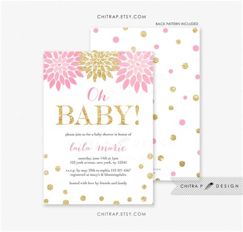 Pink Gold Baby Shower Invitation Printed Oh Baby Floral