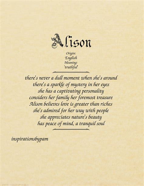 Alison First Name Meaning Art Print Any Name Meaning Etsy