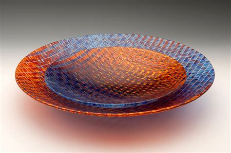 Red And Blue Tapestry Bowls By Richard Parrish Art Glass Bowl