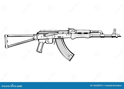 Kalashnikov Rifle Firearms Sketch Set Of Kalashnikov Assault Rifle Ak