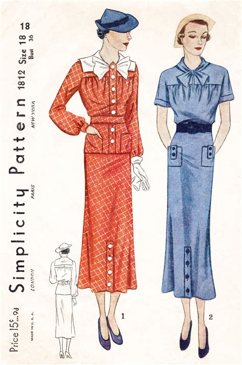 Vintage Sewing Pattern 1930s 30s Dress Blouse And Skirt Bow Etsy Uk