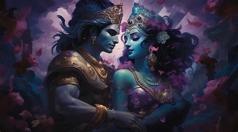 Premium AI Image The Love Of Lord Radha And Krishna In A Magical Realm