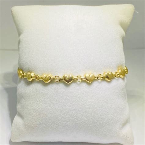 14k Solid Gold Heart Bracelet 14 Karat Yellow Gold Love Sweet Etsy