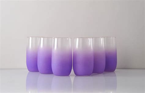 Purple Frosted Vintage Drinking Glass Set Of Six Etsy Drinking Glass Sets Purple Drinking
