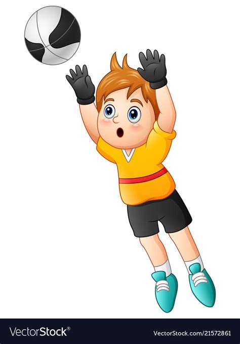 Cartoon Boy Goalkeeper Catching A Soccer Ball Vector Image Cartoon