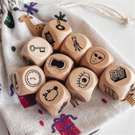 Story Telling Wooden Dice Game 9 Cubes Make A Story Age 6 Etsy