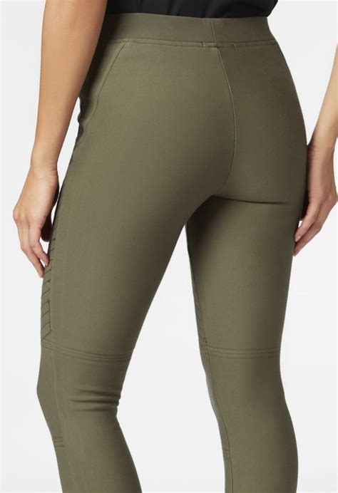 stitched moto leggings in dark olive get great deals at justfab