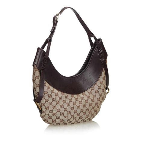 Gucci Brown Beige Canvas Fabric Gg Hobo Bag Italy At 1stdibs