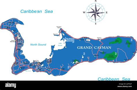 Highly Detailed Vector Map Of Grand Cayman With Main Cities And Roads