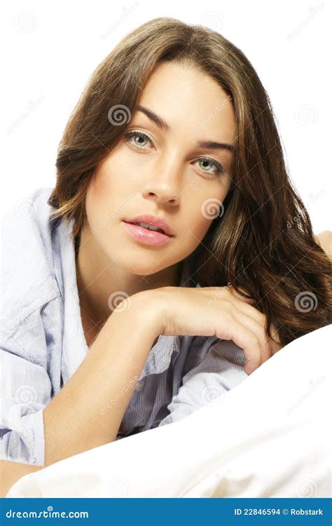Brunette Woman In Bed Stock Photo Image Of Cozy Person