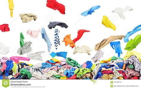 Separate Clothing Falling At The Big Pile Of Clothes On A White Stock Image - Image of bright ...
