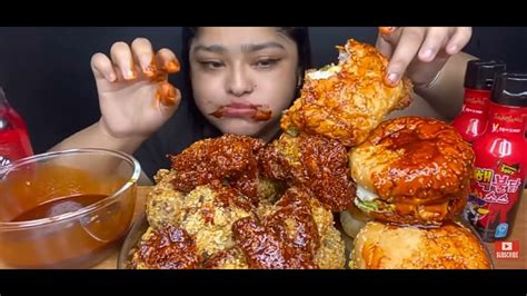 Spicy Chicken Challenge With Spicy Sauce Burger Fried Chicken 🥵 🍗 Mukbang Asmr Eating Videos