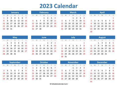 2023 Calendar Printable Cute Free 2023 Yearly Calendar Templates Free