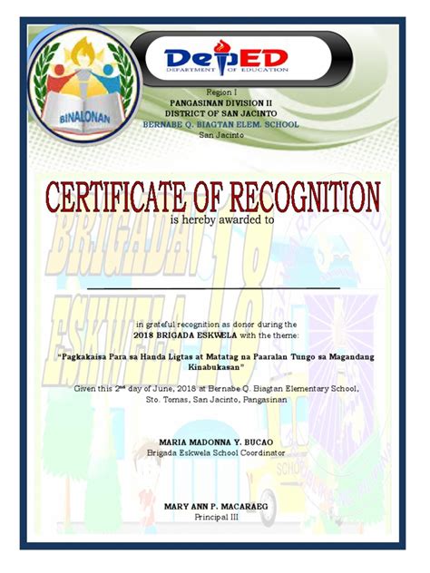 Brigada Eskwela Certificate Pdf