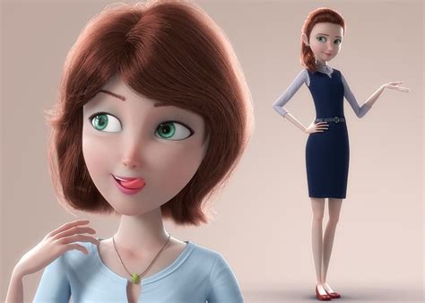 Cartoon Woman Rigged 3d Model Character Design 3d Character Models