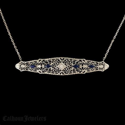 Edwardian Filigree Diamond And Sapphire Necklace Calhoun Jewelers