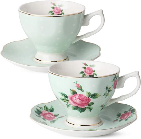 Btat Floral Tea Cups And Saucers Set Of 2 8oz With Gold Trim And T Box
