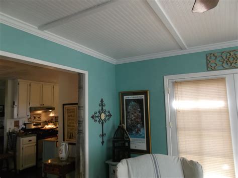 From popcorn ceiling to smooth ceilings fast. living a cottage life: Beadboard Ceiling