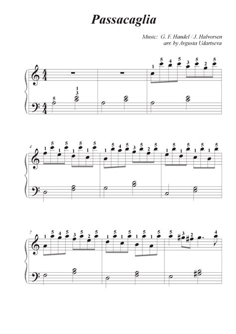 Passacaglia Very Easy 2 Hands Sheet Music G F Handel J