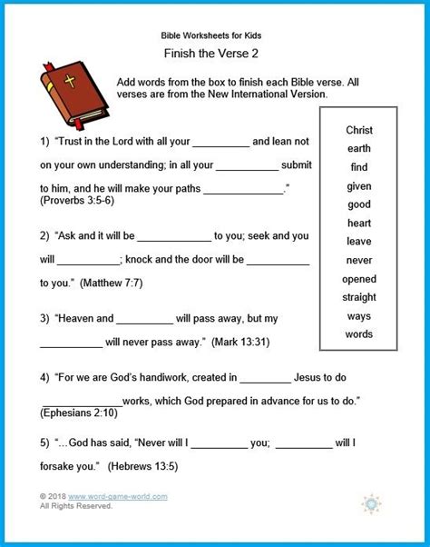 Bible Worksheets For Kids Feature Fill In The Blank Scriptures That Are