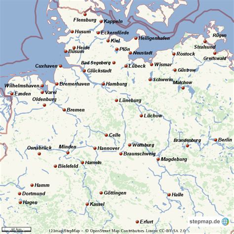 StepMap - Deutschland Nord Städte - Landkarte für Deutschland