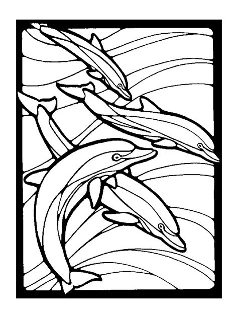Dolphins Stained Glass Style Animal Coloring Pages For Kids To Print