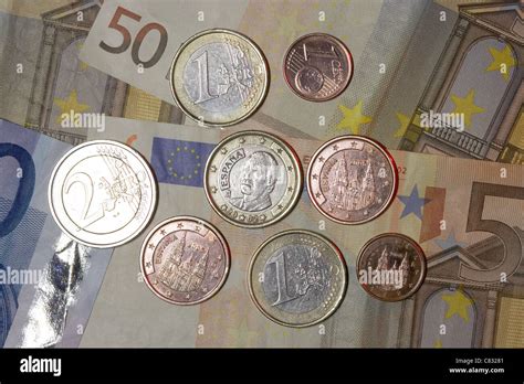 Spanish Euro Banknotes And Coins Euros From Spain Espana Stock Photo