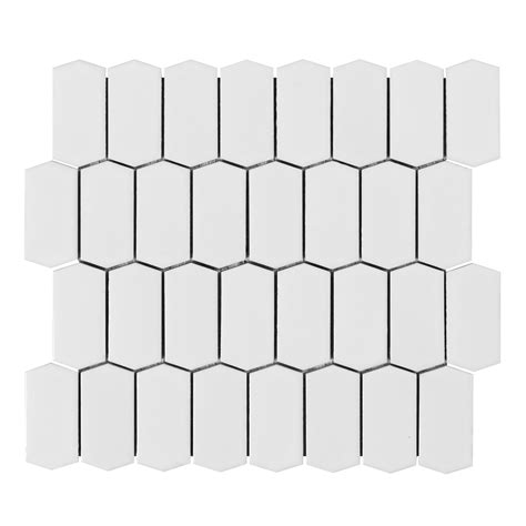 White Offset Picket Porcelain Mosaic 12in X 12in 100465293