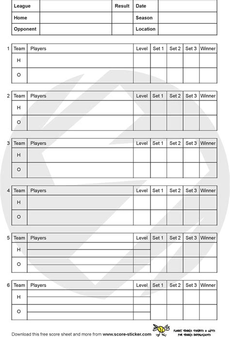 Printable Tennis Score Sheet Printable Word Searches