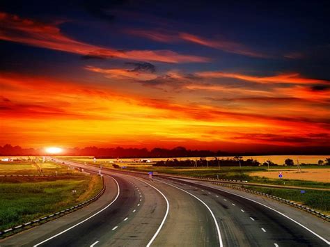 Sunset Road Hd Desktop Wallpaper Widescreen High Definition