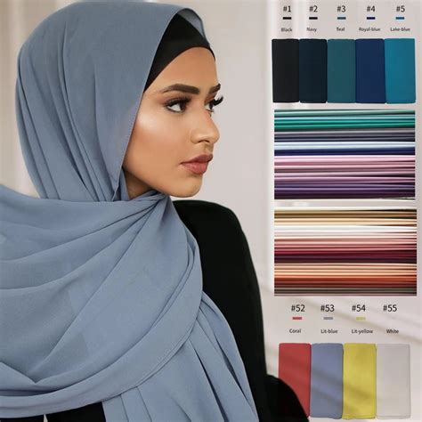 70180cm Muslim Chiffon Hijab Shawls Scarf Women Solid Color Head Wraps Women Hijabs Scarves