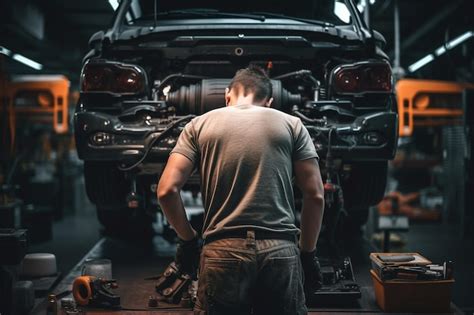 Premium Ai Image Photo Of Car Mechanic Repairing Car Inside Car Garage Ai Generated