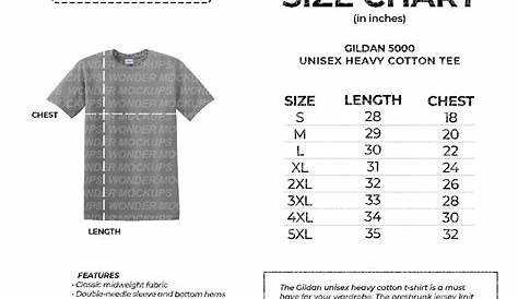 Gildan 5000 Unisex Heavy Cotton T Shirt Size Chart for - Etsy