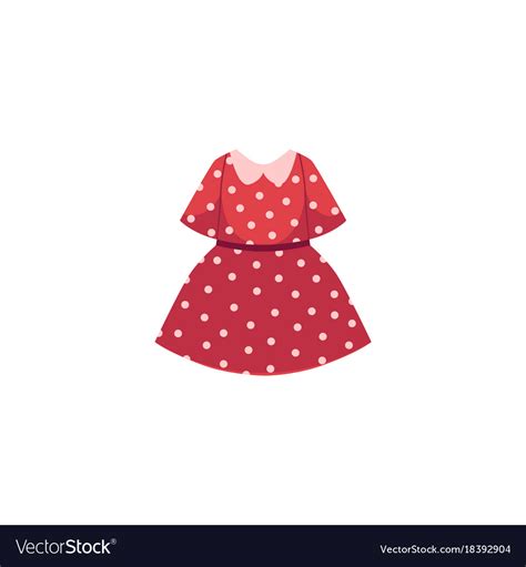 Flat Cartoon Kid Girl Red Dotted Dress Royalty Free Vector